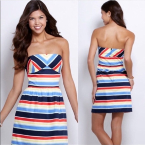 Vineyard Vines Strapless Striped Curtain Bluff Dress NEW - Picture 1 of 5